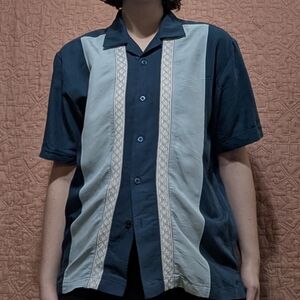 Cubavera Navy and Light Blue Panel Shirt